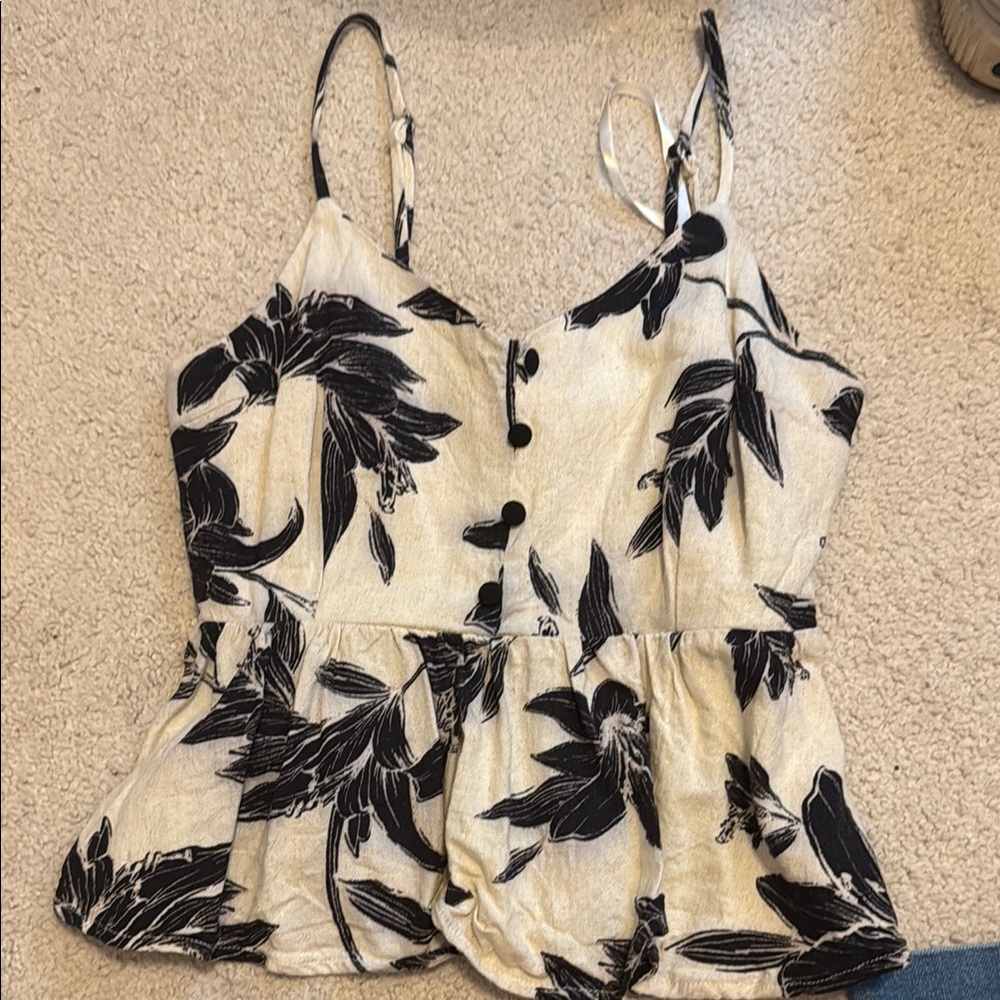 Monteau Cream and Black Peplum Camisole